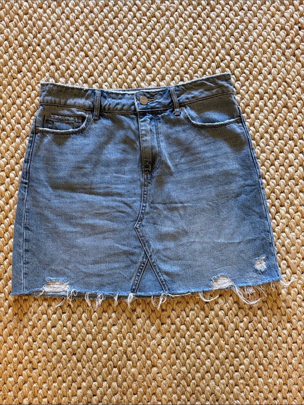 PAIGE Alethea Mid-rise Distressed Denim Skirt